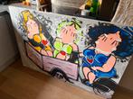 Schilderij 'Lilly' - Drie dames in fietskar, Huis en Inrichting, Woonaccessoires | Schilderijen, Tekeningen en Foto's, 125 cm of meer