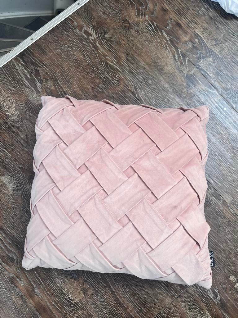 2X DESIGN KUSSEN KUSSENS ROZE VELOURS + ZWART DONS VULLING, Ophalen of Verzenden, Zo goed als nieuw, Roze, Vierkant