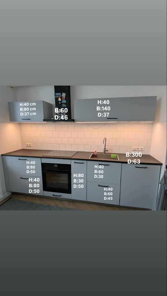 Ikea moderne grijze keuken met afzeuigkap, Ophalen, Gebruikt, Overige materialen, Enkelwandige keuken