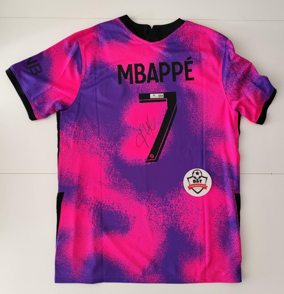 Gesigneerd PSG Mbappé shirt - Roze/Paars, Verzamelen, Sportartikelen en Voetbal, Shirt, Verzenden, ., Zo goed als nieuw