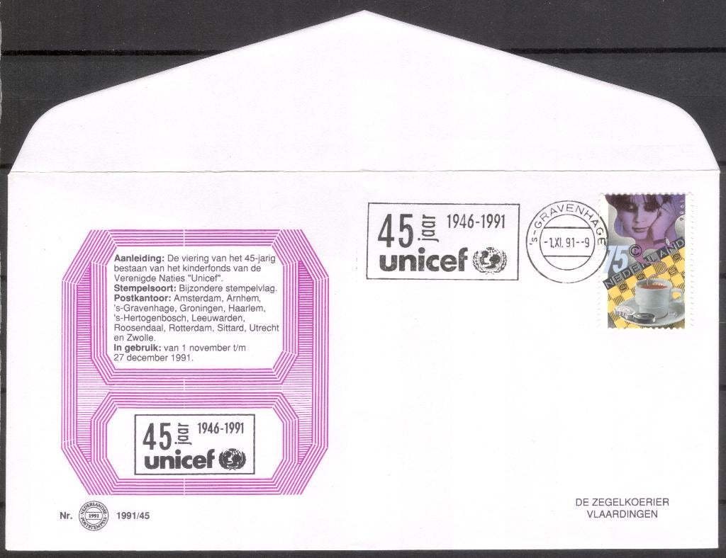 45 jaar Unicef 1946-1991, Verzenden, Envelop