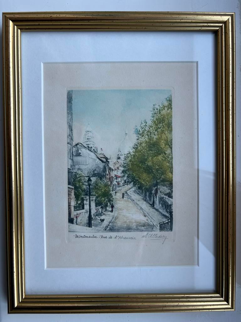 Aquarel 'Rue de l'Abreuvoir, Sacré-Cœur Montmartre' gesignee, Ophalen of Verzenden