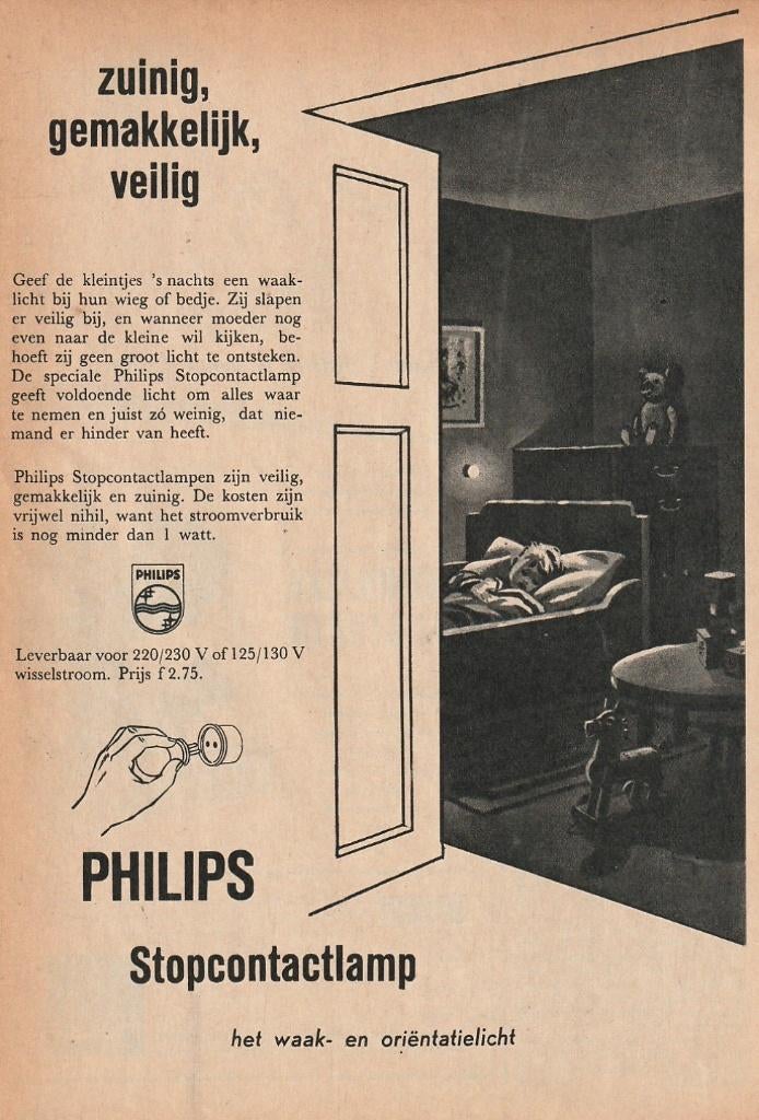 Retro reclame 1955 Philips stopcontactlamp nachtlampje, Verzenden, Overige typen