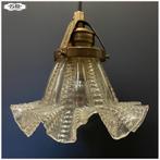 Glaze kelkje Lamp hanglamp messing fitting, Gebruikt, Vintage, Ophalen of Verzenden, Glas