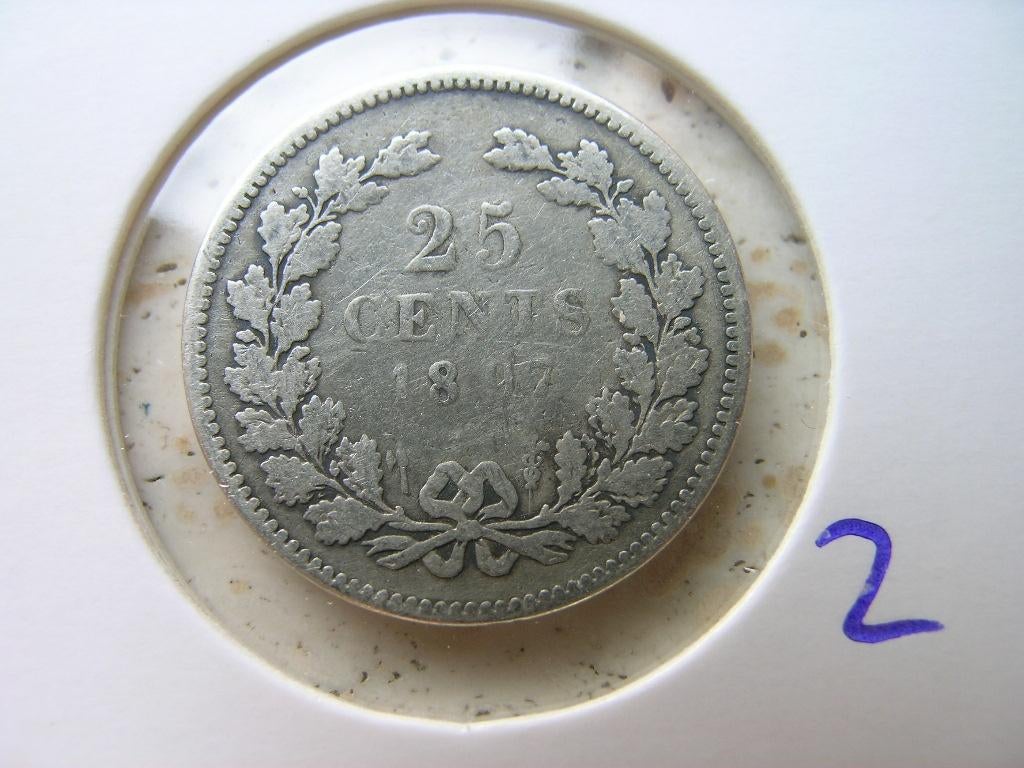 Kwartje 1897 (nr 2), Ophalen of Verzenden, Koningin Wilhelmina, 25 cent, Losse munt