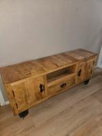 Robuust TV meubel massief mangohout met industriële look, Overige houtsoorten, Gebruikt, 100 tot 150 cm, Ophalen of Verzenden