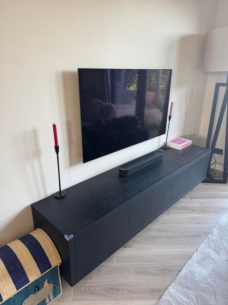 Goossens Barcelona TV-meubel - Zwart eiken, Huis en Inrichting, Ophalen, Eikenhout, Zo goed als nieuw, 200 cm of meer