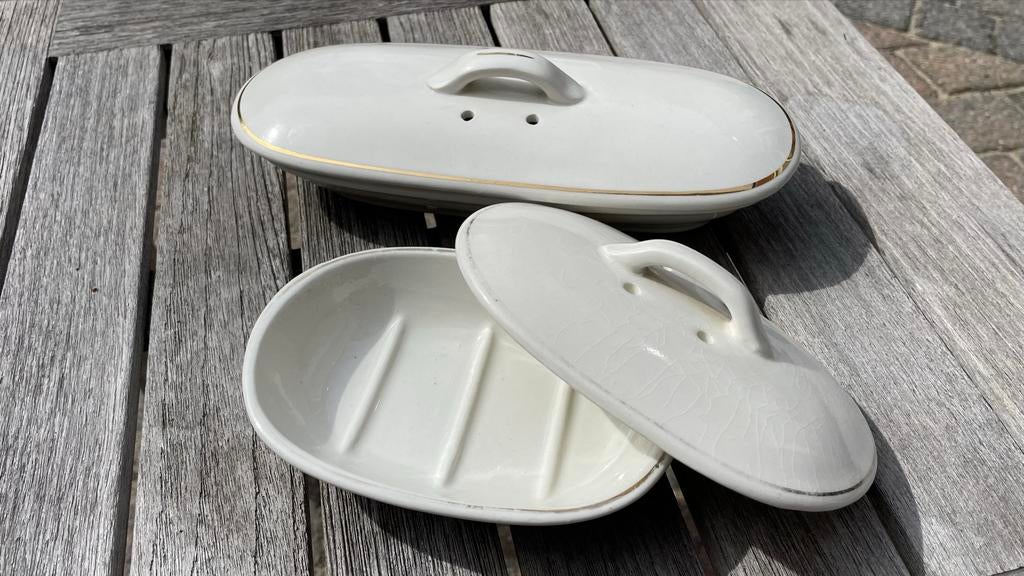 Set van 2 Vintage Zeepbakjes met Gouden Rand, Antiek en Kunst, Ophalen