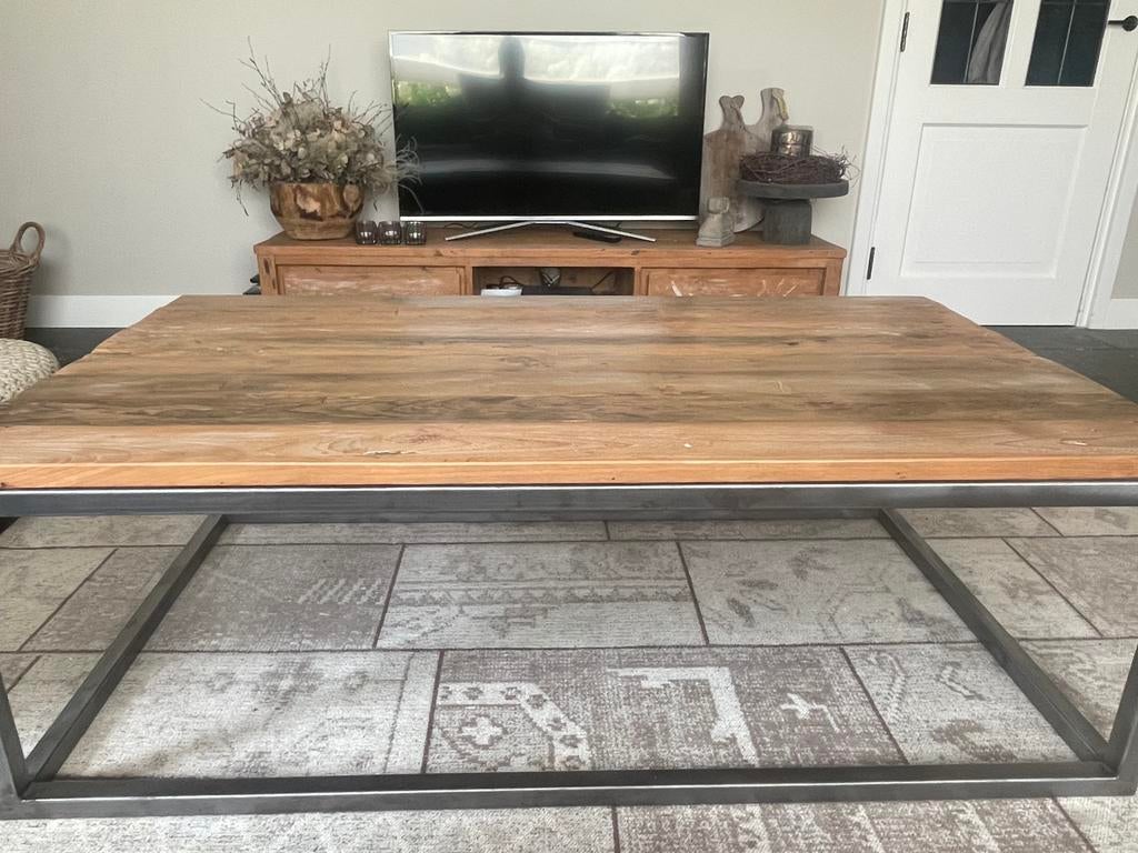 Industriële salontafel tafel, Ophalen, 100 tot 150 cm, Teakhout, 50 tot 100 cm
