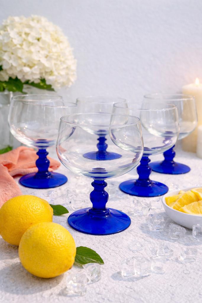 Vintage coupes blauwe voet dessert glaswerk, Overige typen, Ophalen of Verzenden, Zo goed als nieuw, X