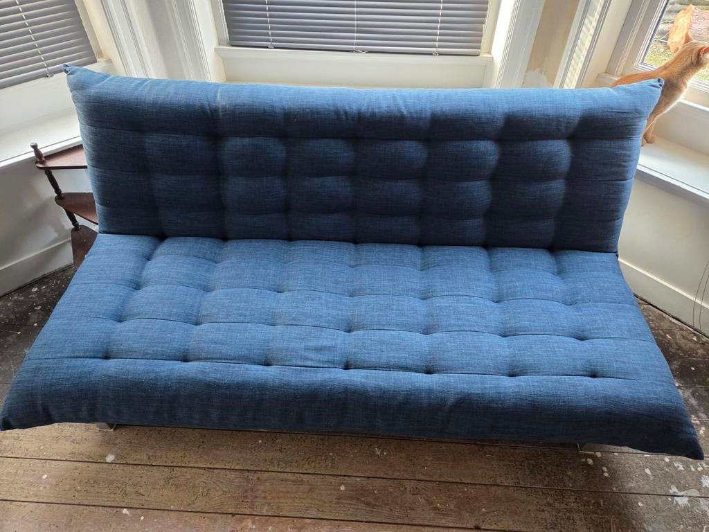 Blauwe slaapbank / futon, Ophalen, Gebruikt, Blauw, Tweepersoons