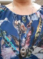 Zilveren bicolor ketting met grote schakels en hanger nr.094, Sieraden, Tassen en Uiterlijk, Met hanger, Verzenden, Zo goed als nieuw
