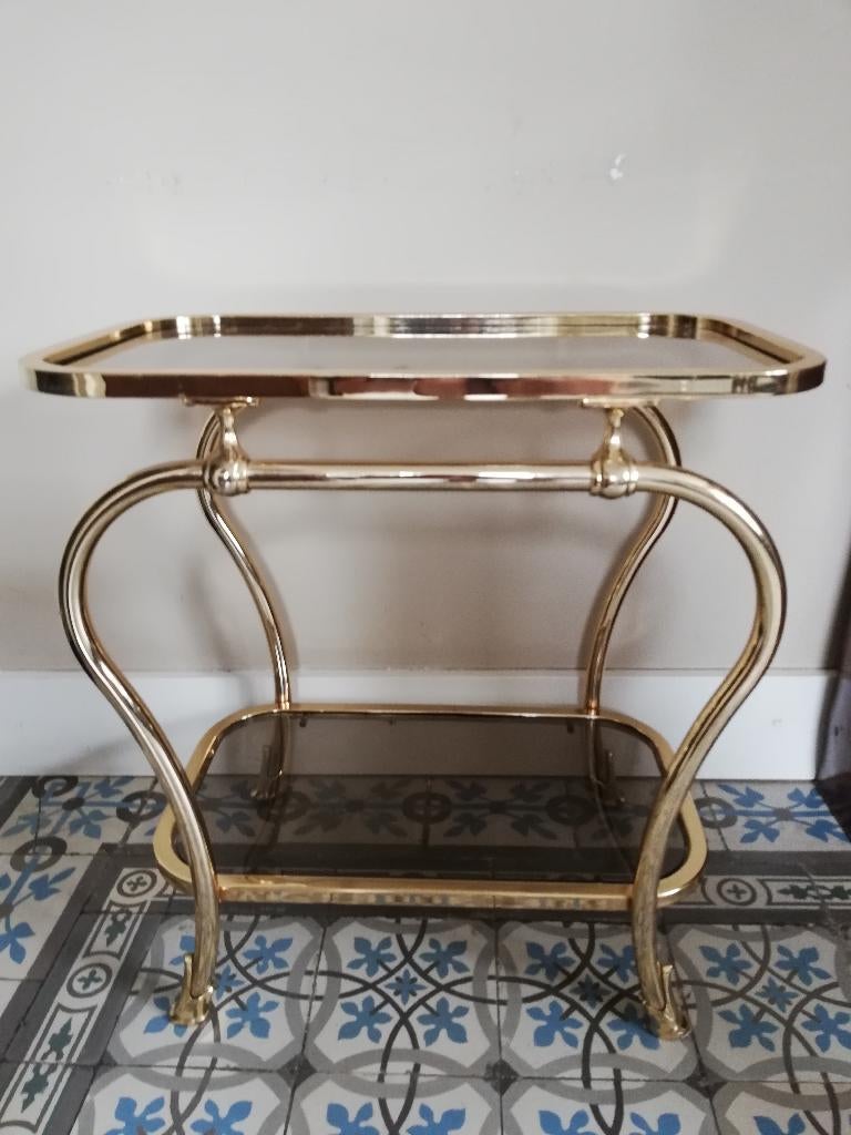 Supergaaf, zwaar uitgevoerd vintage bijzettafel, theetafel, Ophalen, Vintage, Zo goed als nieuw, Goud