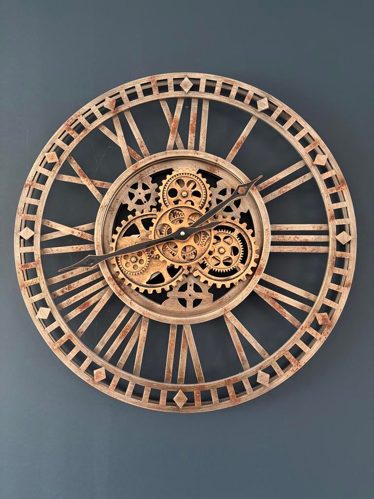 Grote Industriële Wandklok met Zichtbare Tandwielen, Ophalen