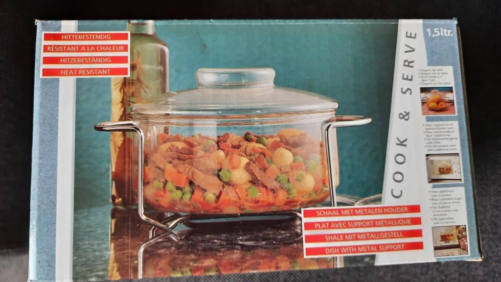 Glazen schaal/kookpot met deksel - hittebestendig, Ophalen of Verzenden, Zo goed als nieuw