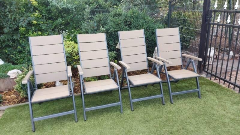 4 verstelbare polywood tuinstoelen met kussens, Tuin en Terras, Tuinstoelen, Ophalen, Gebruikt, Verstelbaar