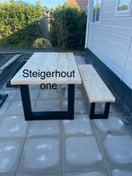 Steigerhout tuintafel met ijzeren onderstel 10%korting, Ophalen of Verzenden, Gebruikt, Rechthoekig, Hout
