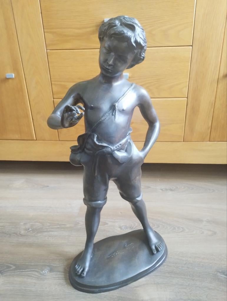 Auguste Moreau (1834-1917) "le jeune Flutiste" brons beeld, Ophalen