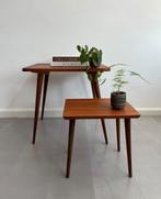 Vintage teakhouten bijzettafeltjes, set van 2, jaren 60, Minder dan 55 cm, Gebruikt, Sixties, retro, jaren 60, midcentury, Onbekend