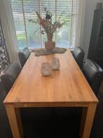 Eettafel hout- met gratis 4 leren stoelen, Ophalen, Gebruikt, Eikenhout, 200 cm of meer
