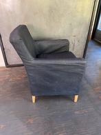 Donkergrijze Fauteuil met Houten Poten, Ophalen, Gebruikt, Hout, 75 tot 100 cm