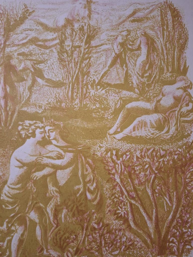 Lithografie met klassieke scène naakten door lammers, Ophalen of Verzenden