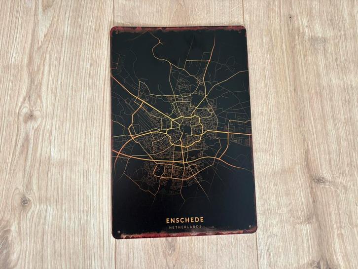 Vintage bord plattegrond van Enschede (20x30cm), Huis en Inrichting, Woonaccessoires | Memoborden, Zo goed als nieuw, Overige typen