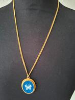 Goudkleurige ketting met geborduurde vlinder hanger, Ophalen of Verzenden, Zo goed als nieuw, Goud, Overige materialen