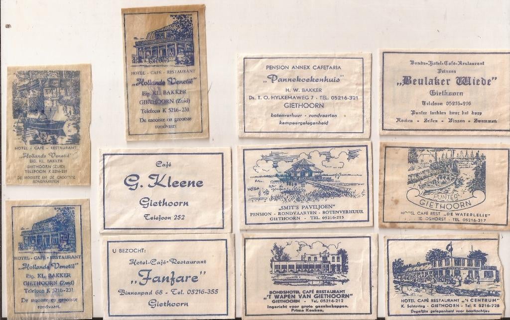Giethoorn 11 suikerzakjes 50/60er jaren, Ophalen of Verzenden, Nederland