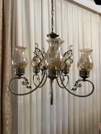 Elegante kroonluchter met glazen lampenkappen, Ophalen, Zo goed als nieuw, Glas