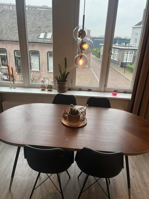 Fonq eettafel Hendrix 180x90 walnoot / goud, Huis en Inrichting, Tafels | Eettafels, Gebruikt, 50 tot 100 cm, 150 tot 200 cm, Vijf personen of meer