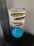 handgemaakte lamp, turquoise voet en lichte kap met vossen, Huis en Inrichting, Lampen | Tafellampen, Ophalen of Verzenden, Zo goed als nieuw