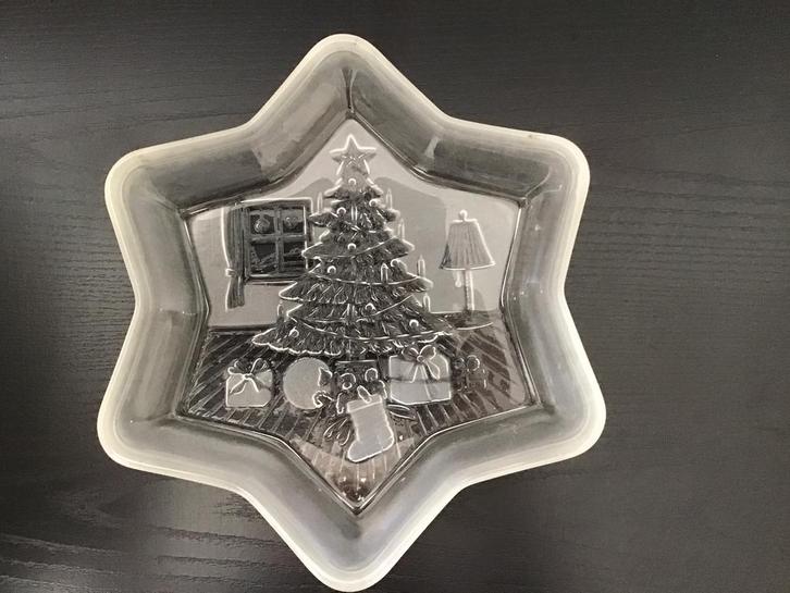 Zware glazen serveerschaal met kerst afbeelding. Geëtst, Diversen, Kerst, Ophalen of Verzenden