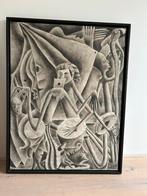 2 Schilderijen 94*73cm van Meisse (Gambia)in zwarte baklijst, Antiek en Kunst, Kunst | Schilderijen | Abstract, Ophalen