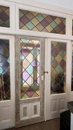Glas-in-lood schuifdeuren jaren 30 stijl met bovenlicht, Antiek en Kunst, Ophalen