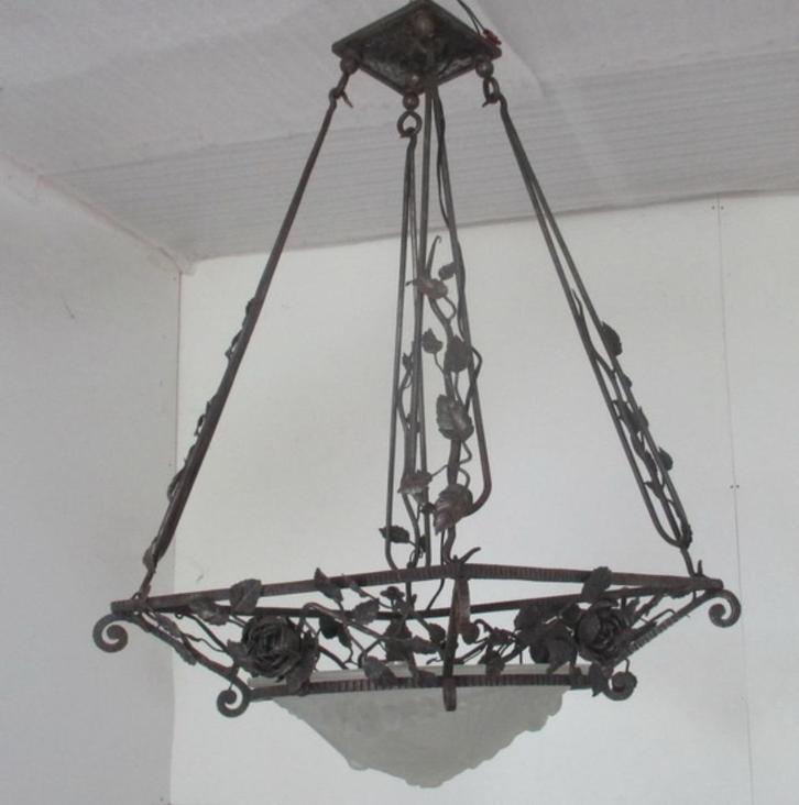 grote smeedijzeren lamp luster Schneider coup schaal 15, Antiek en Kunst, Antiek | Lampen, Ophalen