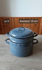 EMAILLE GRIJSGEWOLKTE STOOMPAN DIAMETER 24CM., Antiek en Kunst, Antiek | Emaille, Ophalen of Verzenden