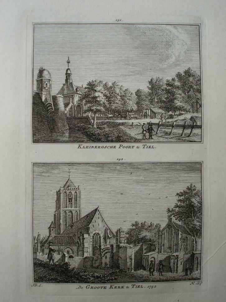 191-192 / Tiel de Kleibergsche Poort en Groote kerk 1746, Antiek en Kunst, Kunst | Etsen en Gravures, Ophalen of Verzenden