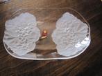 Mooie Walther glas ovale schaal -helder met mat glas bloemen, Verzenden
