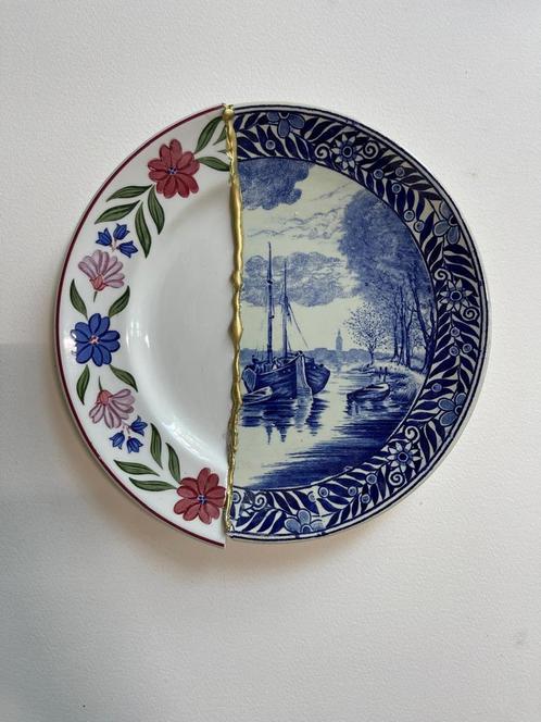 Kintsugi , handgemaakt , porselein wandbord, Antiek en Kunst, Antiek | Wandborden en Tegels, Ophalen of Verzenden