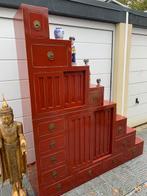 Antieke Chinese Trapkast in Ossenbloedrood Roomdivider XXL, Gebruikt, 150 tot 200 cm, 25 tot 50 cm, Ophalen