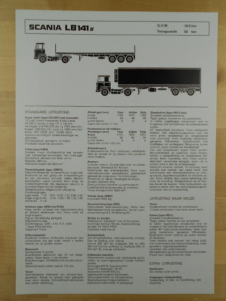Scania LB 141 4x2 Technische Specificatie Brochure 1980 V8, Ophalen, Zo goed als nieuw, Overige merken, Scania