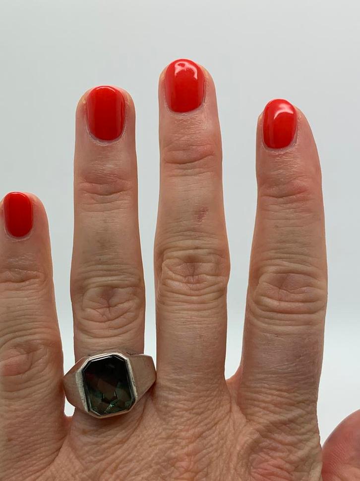 X279 Prachtige zilveren toermalijn ring maat 21,5, Sieraden, Tassen en Uiterlijk, Antieke sieraden, Ring, Zilver, Met edelsteen