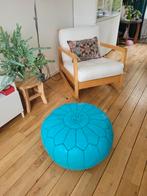 Turquoise lederen poef, Huis en Inrichting, Banken | Voetenbanken en Poefen, Ophalen, Marokkaans, Rond, Leer