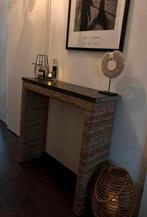 Rotan sidetable met natuursteen blad, Ophalen, Gebruikt