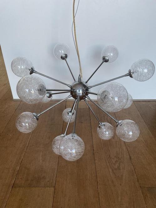 Hanglamp Sputnik glas chroom, Huis en Inrichting, Lampen | Hanglampen, Gebruikt, 75 cm of meer, Glas, Ophalen of Verzenden