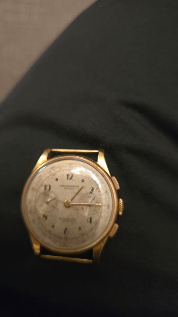 Vintage Chronograaf Zwitsers Horloge, Sieraden, Tassen en Uiterlijk, Horloges | Antiek, Polshorloge, Overige merken, Goud, 1930 tot 1960