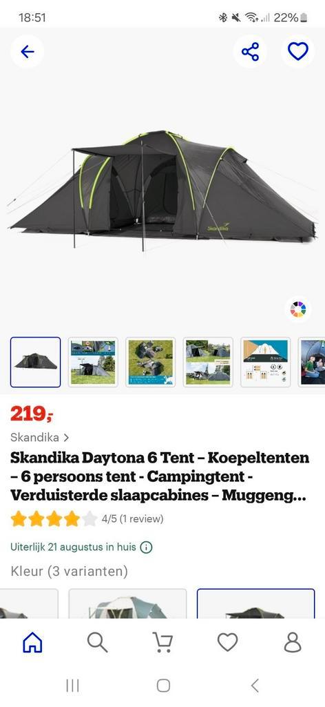 Skandika tent 6 persoons met 3 cabines, Caravans en Kamperen, Tenten, Zo goed als nieuw, Ophalen of Verzenden
