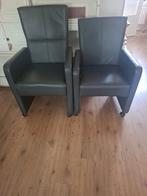 2 Fauteuils op Wielen - Donkergroen, Huis en Inrichting, Stoelen, Ophalen, Gebruikt, Twee, Leer