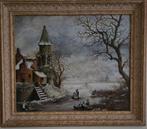 Schilderij Winterlandschap met Schaatsers, Antiek en Kunst, Kunst | Schilderijen | Klassiek, Ophalen